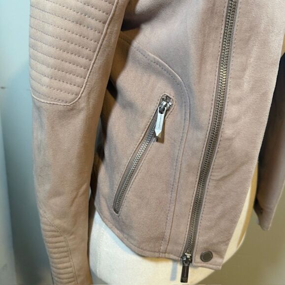 BCBG MaxAzria Cropped Goat Leather Moto Jacket Small Taupe Biker Y2K Streetwear - Picture 4 of 11
